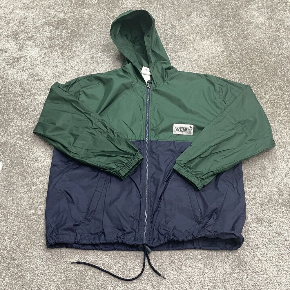 Walt Disney World Hoodie Windbreaker Jacket Mens Large Green Blue Lightweight